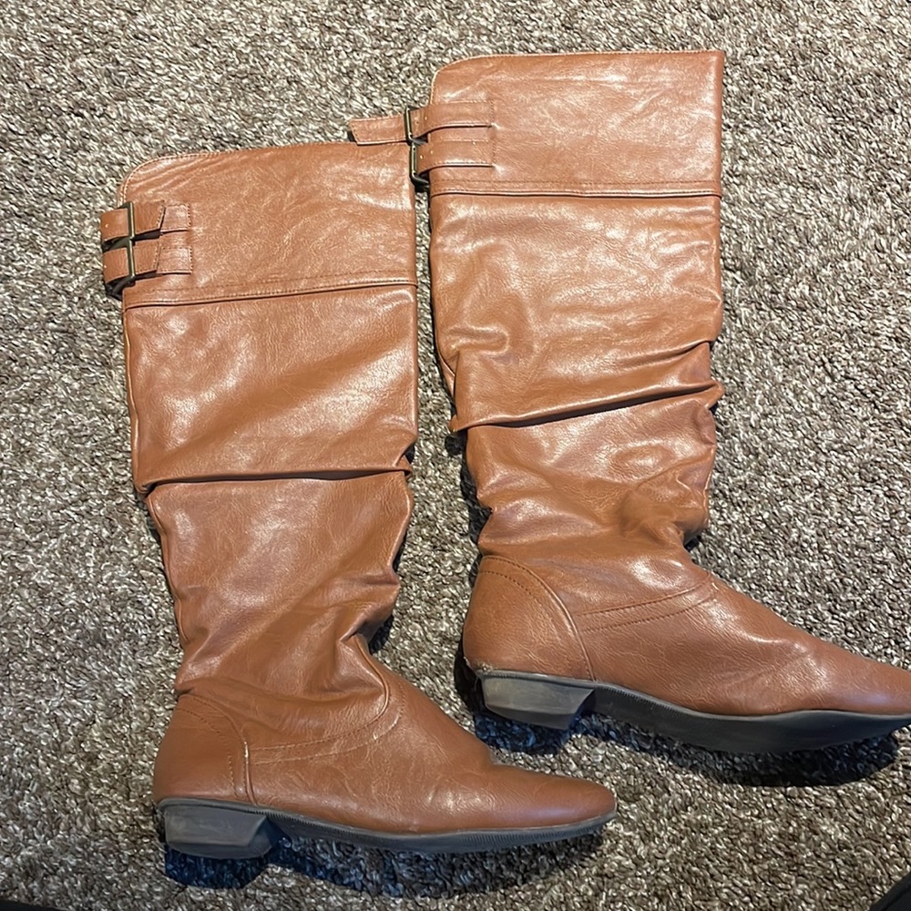 Brown leather boots